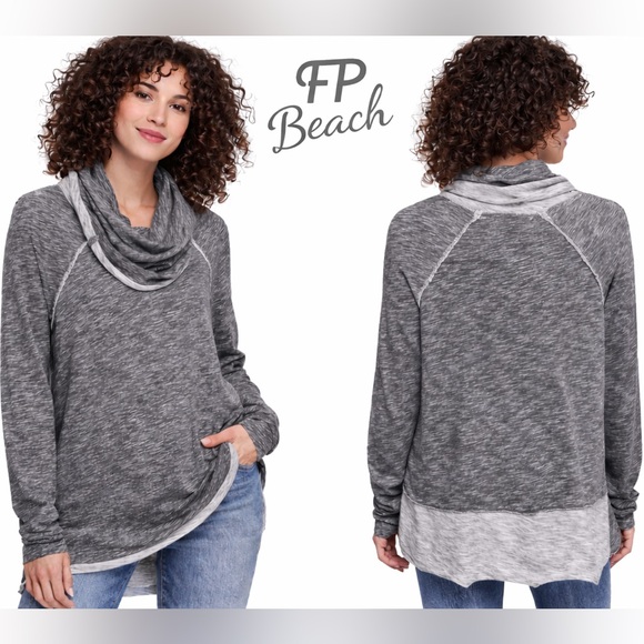 Free People Beach Cowl Neck Long Sleeve Top XS Heathered Gray - Picture 1 of 11